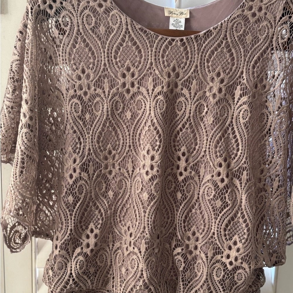 Brittany Black Lace Blouse‎ in Taupe